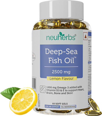 Neuherbs Deep Sea Omega 3 Fish Oil Triple Strength 2500 Mg for Brain, Heart, Eye & Bone(60 Capsules)