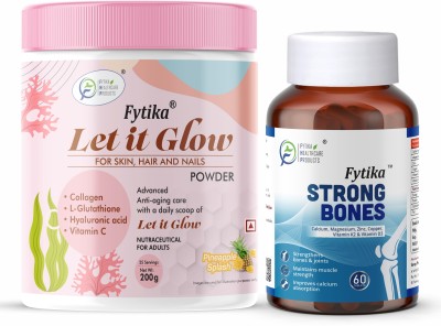 FYTIKA Let it Glow Pineapple, Collagen Powder-200G + Strong bones-60 Tabs(2 x 200 g)