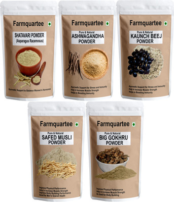 FarmQuartee Pure Ashwagandha Shatavari Safed White Musli Gokhru Kaunch Beej Powder(5 x 50 g)