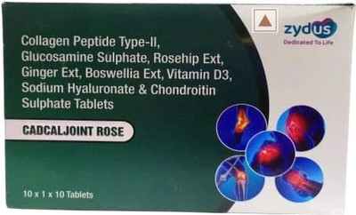 CADCALJOINT ROSE Collagen Peptide Type-ll,Glucosamine Sulphate,Rosehip Ext,Ginger Ext(10 Tablets)