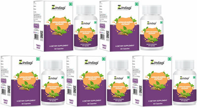 Zindagi Ashwagandha Extract Capsules - Herbal Health Supplement For Diabetic(5 x 60 Capsules)