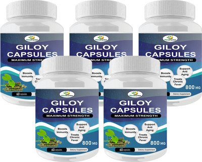 Fitness Prime Giloy 800 mg Capsules for Stress & Anxiety|Advanced Formula for Overall Wellness(5 x 60 Capsules)