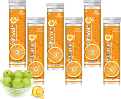 Amyleord Vitamin C Natural Amla Extract With Zinc For Immunity| Sugar Free | Effervescent(6 x 20 Tablets)
