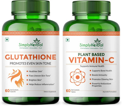 Simply Herbal Glutathione Capsules with Vitamin C Tablets for Skin Lightening & Whitening(2 x 60 Capsules)