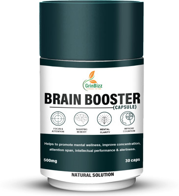 grinbizz Brain Booster Capsule Increase Memory Power & Focus/Brain Wellness/Stress Relief(30 Capsules)