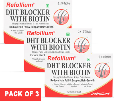 Refollium DHT Blocker with Biotin for Helps Reduce Hair Fall(90 No)