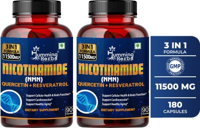 Humming Herbs Nicotinamide (NMN), Quercetin & Resveratrol - Cellular Health, Energy & Heart(2 x 90 Capsules)