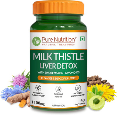 Pure Nutrition Liver Detox with Milk Thistle, Curcumin & Amla | Removes Liver Toxins(60 Tablets)