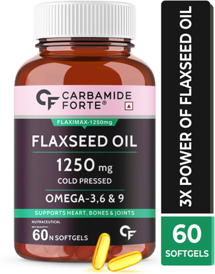 CARBAMIDE FORTE Flaxseed Oil Capsules 1250mg Cold Pressed with Omega 3 6 9 | Alsi Seeds Capsules(60 No)