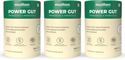 Muditam Ayurveda Power Gut - Prebiotics & Probiotics Supplement | 90 Sachet (Pack Of 3)(3 x 60 g)