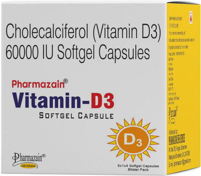 PHARMAZAIN Cholecalciferol (Vitamin D3) 60K iu Softgel Capsule for Joint & Bone Health(20 Capsules)