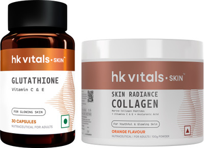 HEALTHKART HK Vitals Glutathione with Vitamin C (30 No) & Skin Radiance Collagen, Orange(2 x 50 g)