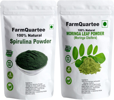 FarmQuartee Moringa Powder & Spirulina Powder - 100 GM Each (Green Superfood Combo Pack)(2 x 100 g)