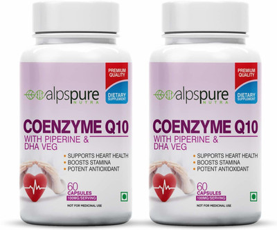 ALPSPURE Coenzyme Q10 ,COQ10 100mg High Absorption with Piperine & DHA ,Veg Capsules-pack2(2 x 60 No)