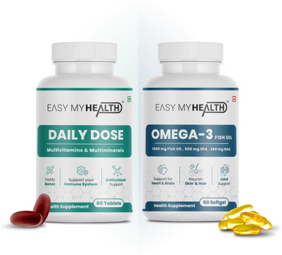EASY MY HEALTH Multivitamins and 1000mg Omega-3 Fish Oil Combo Pack For Men and Women(2 x 60 No)