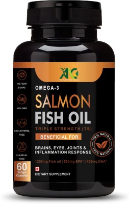 ANC Omega 3 Salmon Fish Oil (Triple Strength) Softgels | For Heart, Brain & Bones(60 Capsules)