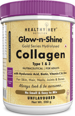 HealthyHey Nutrition Skin Support-Glow-n-Shine|Hydrolysed Collagen Powder for Women & Men-Unflavoured(200 g)