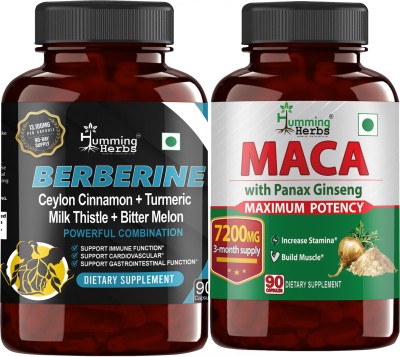 Humming Herbs Berberine HCL with Ceylon Cinnamon, Turmeric & Maca with Panax Ginseng(180 Capsules)