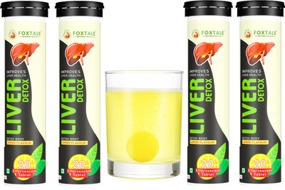 Foxtale Liver Detox Effervescent Tablets Lemon Flavour Liver Cleanse & Detox Supplement(4 x 20 Tablets)