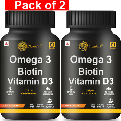 Clearcut Double Omega 3 capsule Fish Oil Biotin Vitamin D3 Triple strength Heart health(2 x 60 Capsules)