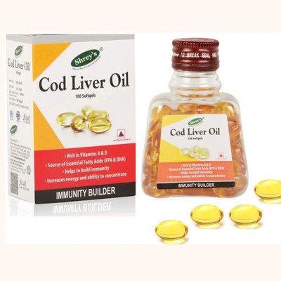 Shrey's Cod Liver Oil, Vitamins A & D - 100 Capsules (Immunity Booster) Supports Heart(100 Capsules)