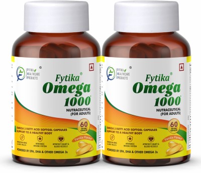 FYTIKA Omega 1000, For Heart, Brain, Joint, Muscle Support- (Pack of 2) 60 Capsule each(2 x 60 Capsules)