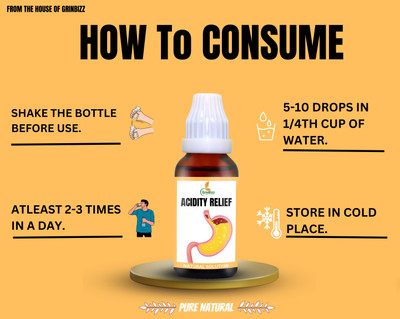 grinbizz Acidity Relief Drop For Heartburn Gas & Bloating Strengthens Digestive System(30 ml)
