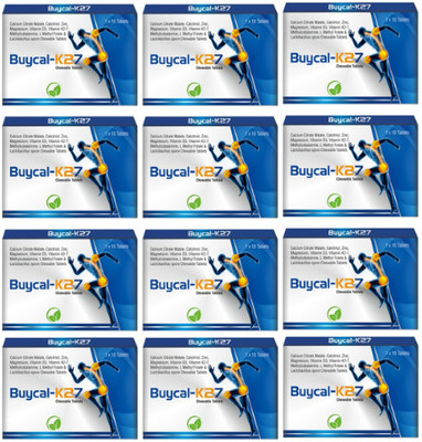 MECORN BUYCAL K27 Calcium Supplement with D3 & B12, Chewable Mint Flevour, 120 Tablets(12 x 10 Tablets)