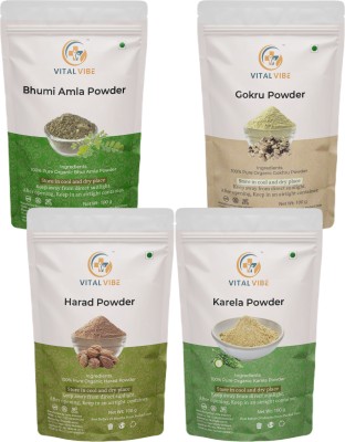 VITAL VIBE Bhumi Amla, Gokhru, Harad, Karela Powder | Pure & Natural | For Men & Women(4 x 100 g)