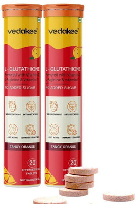 Vedakee L-Glutathione 600mg & Vitamin C (Pack of 2) for Radiant Skin Glow(2 x 20 Tablets)
