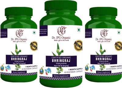 Dr. JPG Organic Bhringraj Capsules For Hair Fall & Graying Hair. Certified Organic.(3 x 60 Capsules)