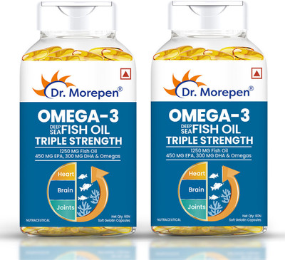 Dr. Morepen Omega-3 Fish Oil | 1250mg Triple Strength Capsules | No Fishy Burps(2 x 60 Capsules)