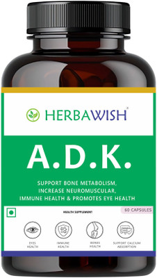 HERBAWISH ADK | Vitamin A, D3 & K2 | Supports IMMUNITY, BONE, HEART & Calcium Absorption(60 Capsules)