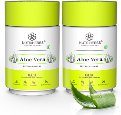 Nutriherbs Aloe Vera Capsule for Healthy Skin & Hair, Improves Digestion & Boosts Immunity(2 x 60 Capsules)