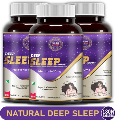 Shudh Kaama Deep Sleep Melatonin 10mg and Tagar 250mg | Sleeping aid pills for Men & Women(3 x 60 Tablets)