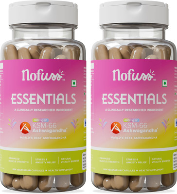 NOFUSS Ashwagandha KSM-66 | Support Strength & Energy | Stress Relief | 600mg(2 x 60 Capsules)