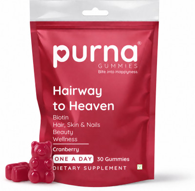 Purna Gummies Biotin Cranberry Flavour Gummy for Hair, Nails, & Skin, 1 daily(30 No)