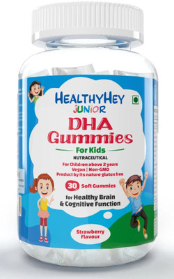 HealthyHey Nutrition Junior DHA,For Healthy Brain,Strawberry Flavour 30 Gummies for Kids(30 No)