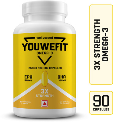 YouWeFit Omega-3 Fish Oil | 1250mg Triple Strength Fish Oil Capsules | No Fishy Burps(90 Capsules)