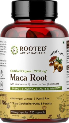 ROOTED Organic Maca Root+Reishi 2250mg-Stamina,Vitality,Immunity-90 VEG Cap-Grown in Peru(90 Capsules)