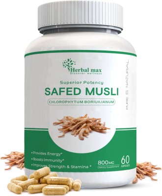 Herbal max Safed Musli Extract Capsule for Strength, Immunity & Stamina 800mg- 60 Capsule(800 mg)