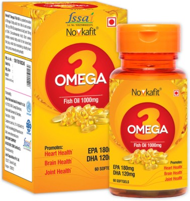 Novkafit Omega 3 Fish Oil 1000mg (EPA 180 & DHA 120 mg) for Brain, Heart Health - (60 No)(60 Capsules)