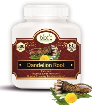 biotic Dandelion Root 500mg - 60 Veg Capsules for Supports Liver and UTI(60 No)