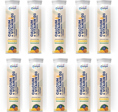 puriteo CALCIUM + VITAMIN D3 EFFERVESCENT MANGO _10(10 x 15 Tablets)