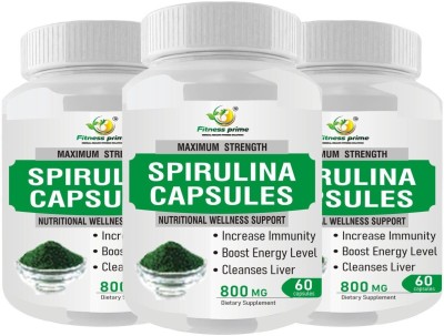 Fitness Prime Spirulina Pure & Organic Extract for Overall Wellness 180Capsules(Pack of 3)(3 x 60 No)