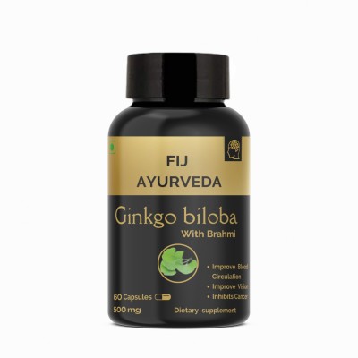 FIJ AYURVEDA Ginkgo Biloba with Bramhi Extract for Memory & Focus -500mg 60 Capsules(60 Capsules)