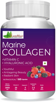 Sambhav Marine Collagen 3000mg with Hyaluronic Glowing skin Safe & Effective Pack Of 1(60 Capsules)