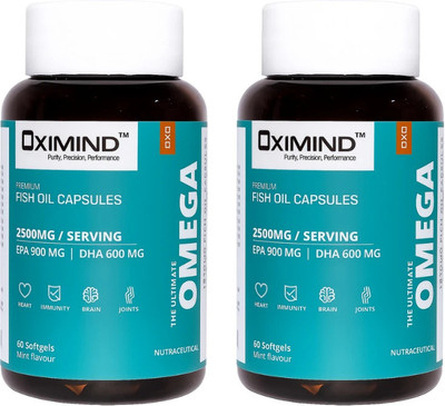 oximind Ultimate omega fish oil 2500mg/serving60caps(pack of 2). mint flavor(2 x 60 Capsules)