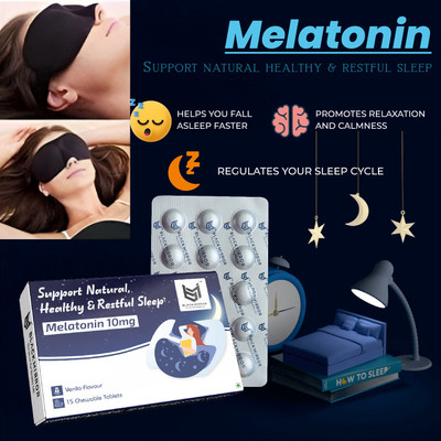 Black mirror MELATONIN 10MG with EYE MASK for HEALTHY NATURAL RESTFUL SLEEP chewable tablets(16 No)
