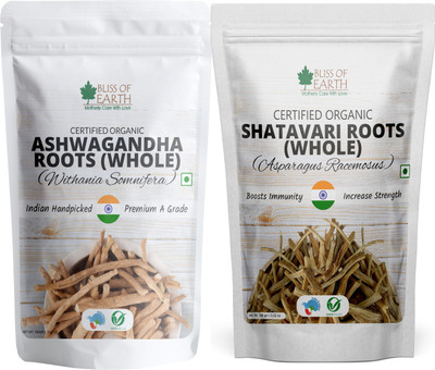 Bliss of Earth Ashwagandha Root Withania Somnifera & Shatavari Root Asparagus Racemosus Orgnaic(2 x 100 g)